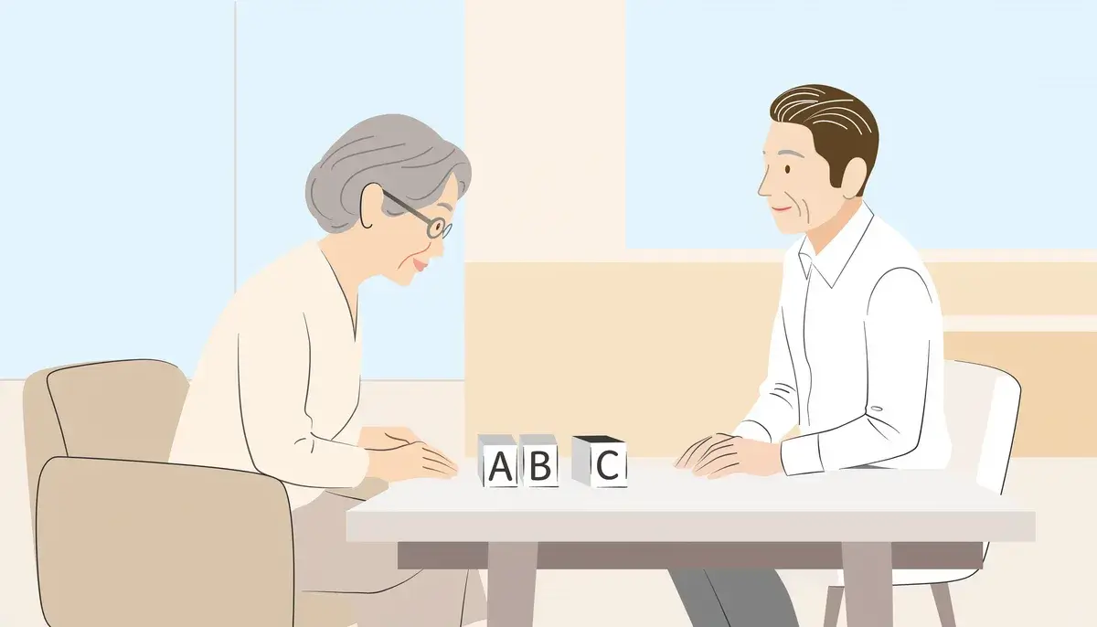 メーカー名を伏せてA・B・Cの補聴器を聞き比べる比較試聴の様子